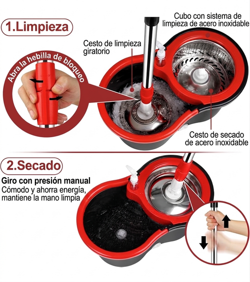 Trapeador giratorio y cubo con juego de escurridor