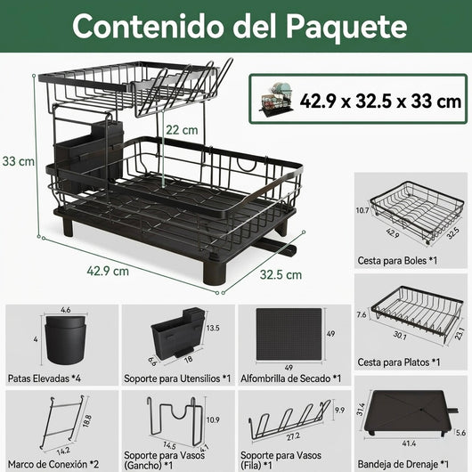 Escurreplatos Lumara Acero Inoxidable con Drenaje