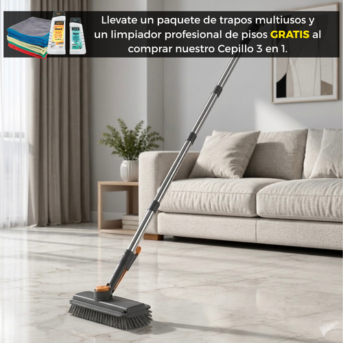 Cepillo de Limpieza 3 en 1 con Mango Largo y Cabezal de rotación de 360°
